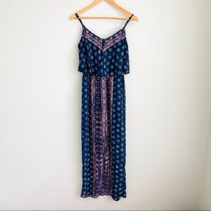 Express Navy Floral Print Flowy Maxi Dress Sz XS